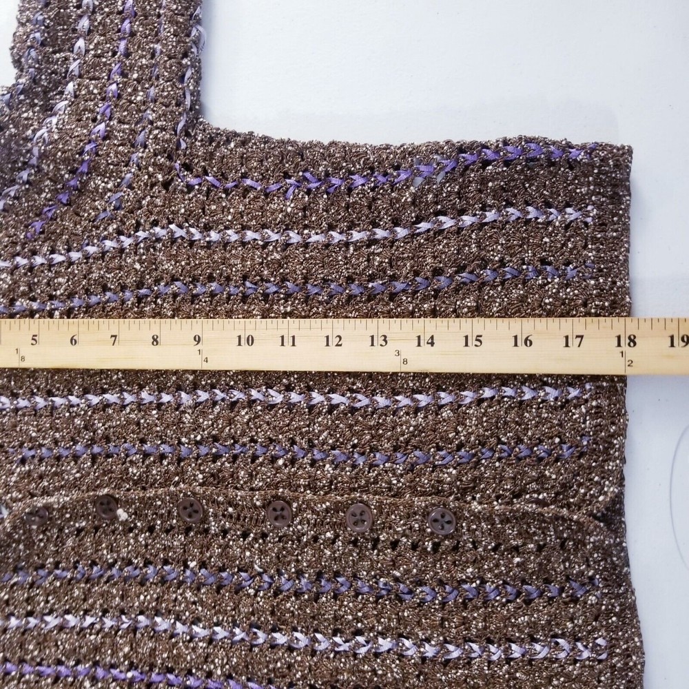Cynthia Steffe Sweater Women Size Medium Knit Brown Cream Purple See Through - Picture 7 of 16